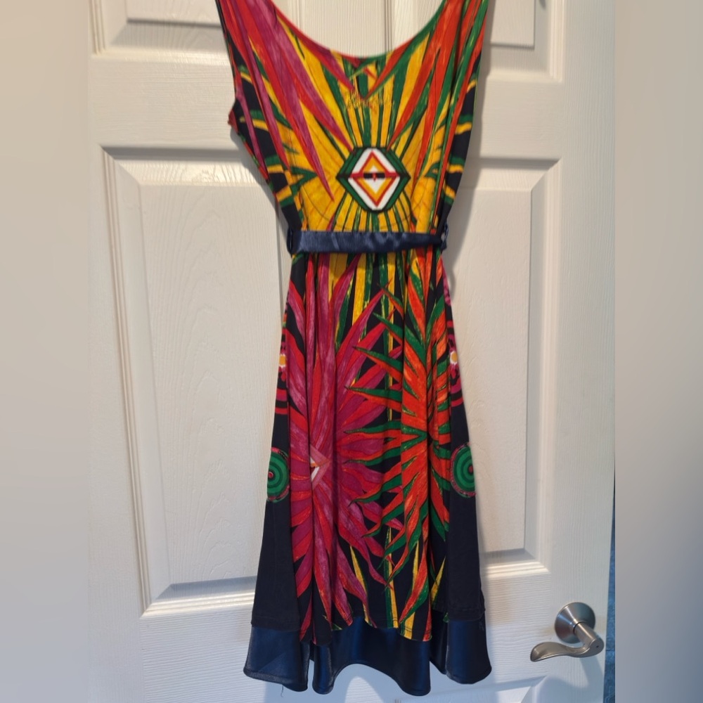 Desigual Colorful High Low Dress with Geometric Patterns